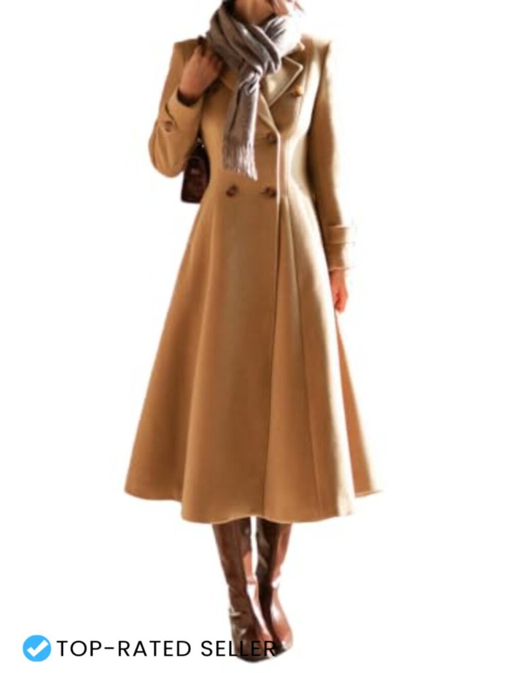 Womens Long Wool Blend Pea Coat Double Breasted Trench Jacket